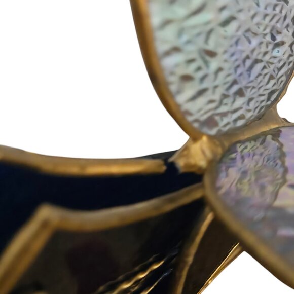 Vintage Stained Glass Angel Figurine AS IS Guitar Music Musician Blue Brown - Picture 9 of 16